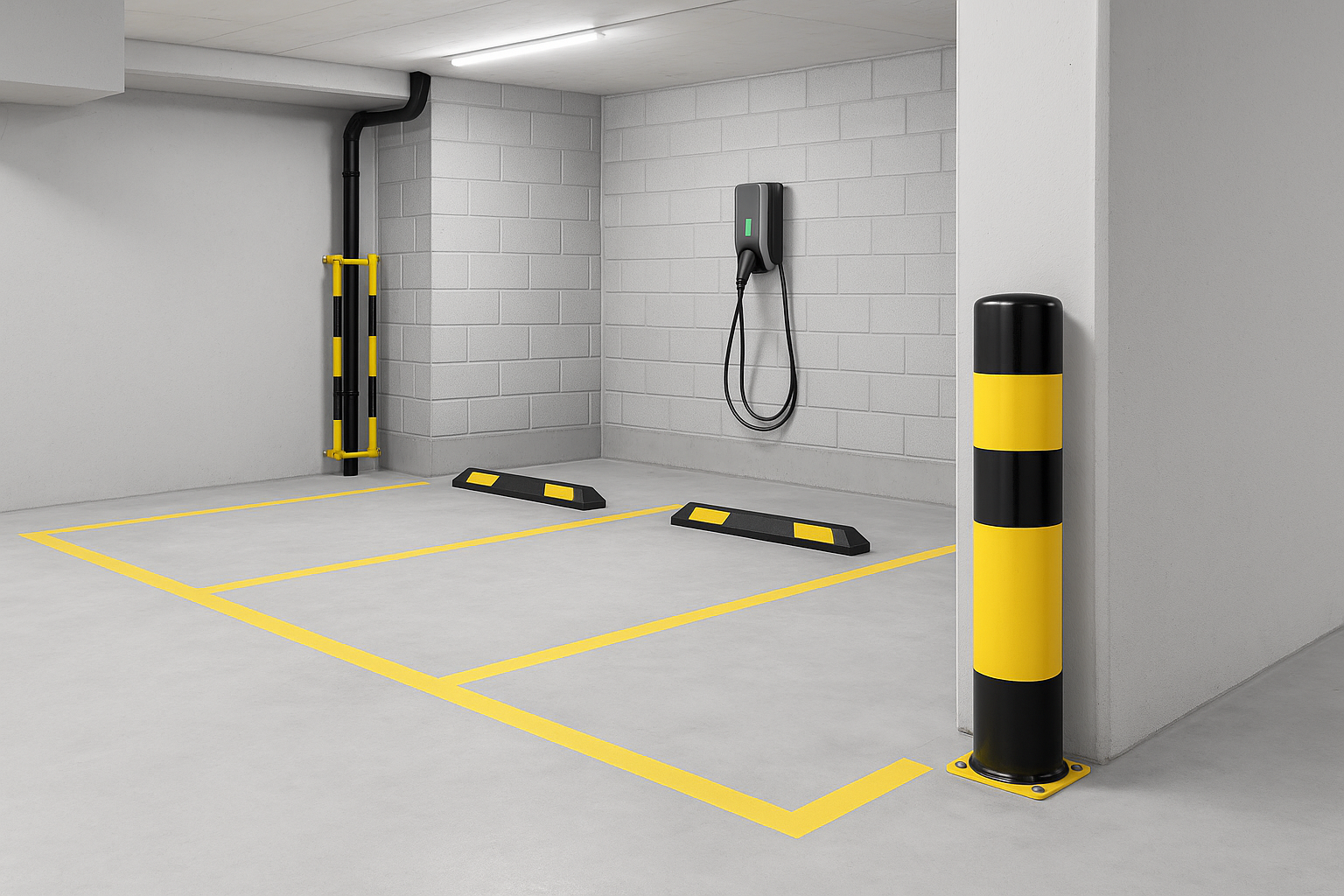 Anfahrschutz im Parkhaus an Wänden, Fallleitungen und Säulen
