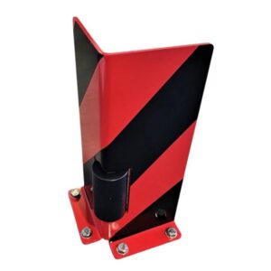Anfahrschutz Ecke aus Stahl in Rot-Schwarz mit Leitrolle für Ecken- und Kantenschutz
